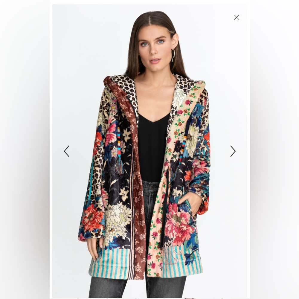 SOLD-Johnny Was Ontari Sherpa Zip Up Jacket w/Hood Animal Cheetah XL